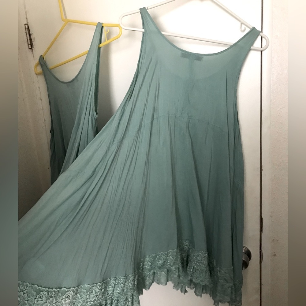 2 muted lace teal twirl dresses👗